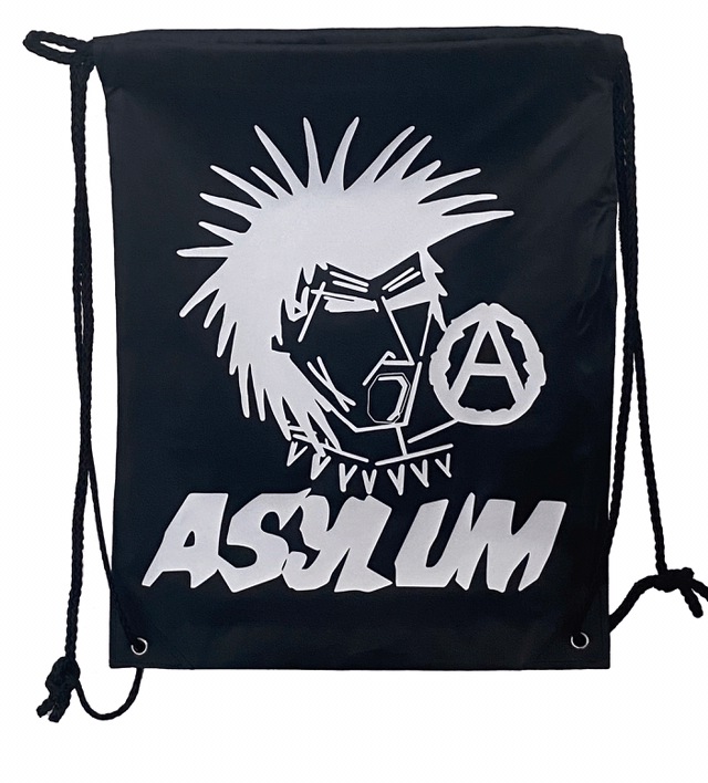 White Asylum Man Black Drawstring Bag