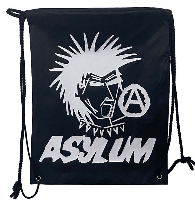 White Asylum Man Black Drawstring Bag